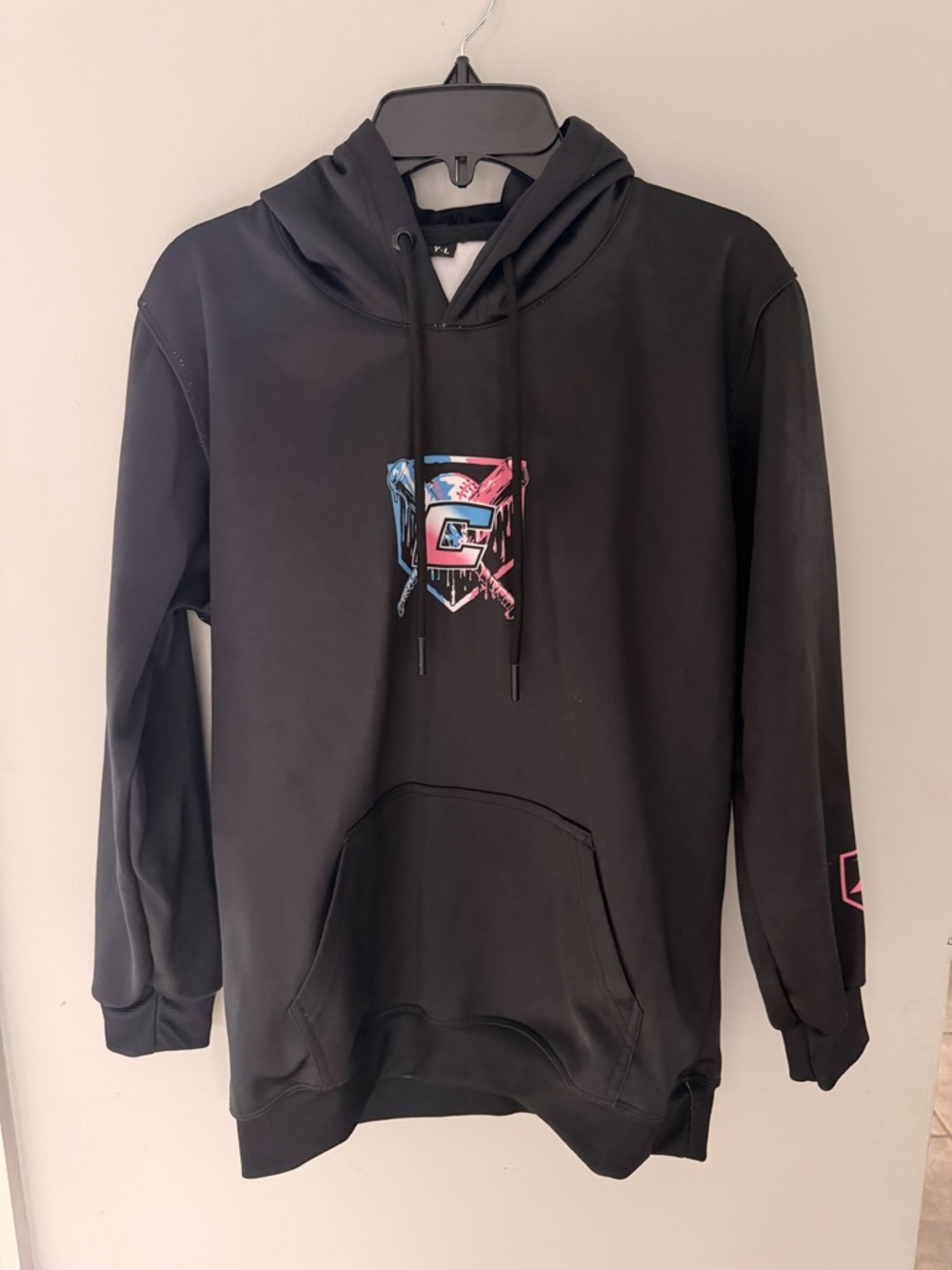 Black Hoodie Sweatshirt with Multicolor Canes Baseball “C” Logo